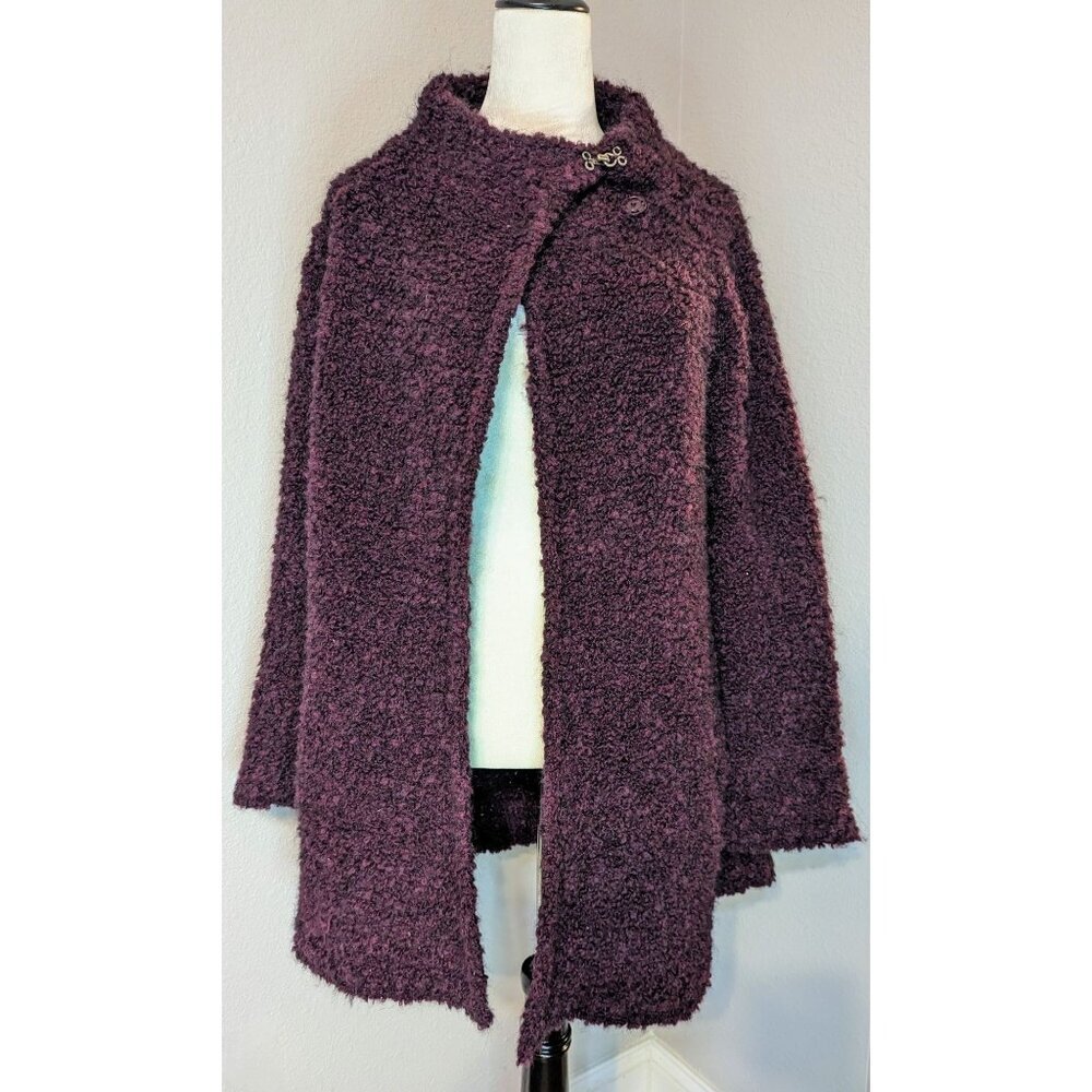 Cozy Plush Open-Front Cardigan Sweater - Plum